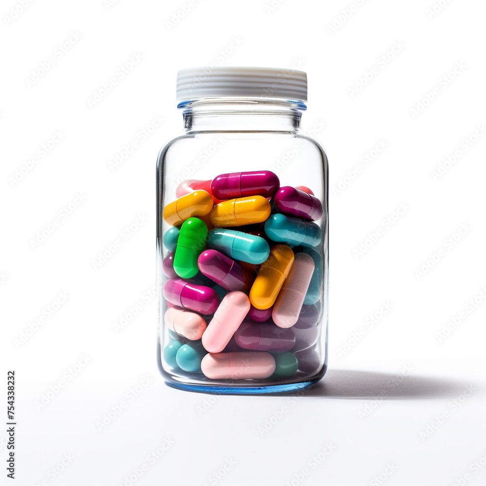 pills in a transparent bottle on a white background сreated with Generative Ai pills in a transparent bottle on a white background сreated with Generative Ai
