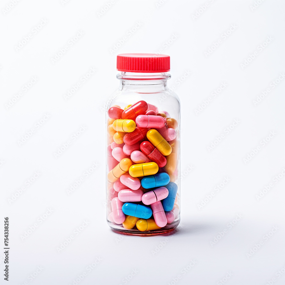 pills in a transparent bottle on a white background сreated with Generative Ai pills in a transparent bottle on a white background сreated with Generative Ai