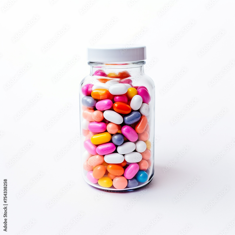 pills in a transparent bottle on a white background сreated with Generative Ai pills in a transparent bottle on a white background сreated with Generative Ai
