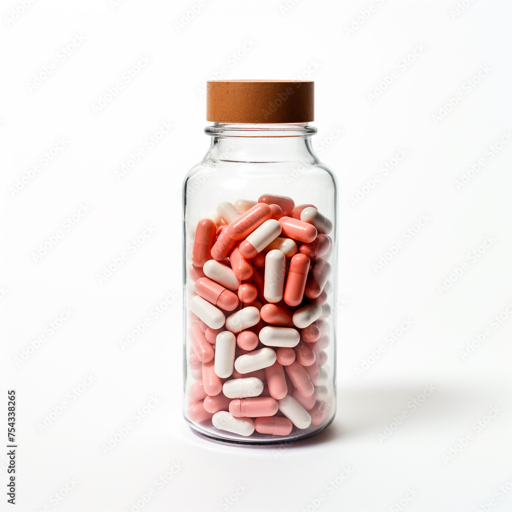 pills in a transparent bottle on a white background сreated with Generative Ai pills in a transparent bottle on a white background сreated with Generative Ai