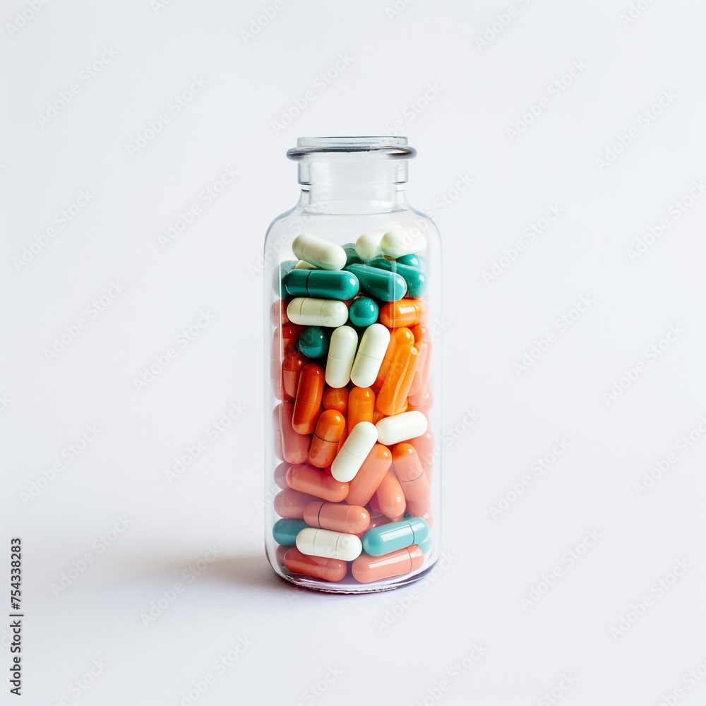 pills in a transparent bottle on a white background сreated with Generative Ai pills in a transparent bottle on a white background сreated with Generative Ai