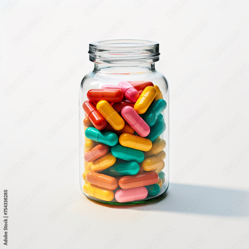 pills in a transparent bottle on a white background сreated with Generative Ai pills in a transparent bottle on a white background сreated with Generative Ai
