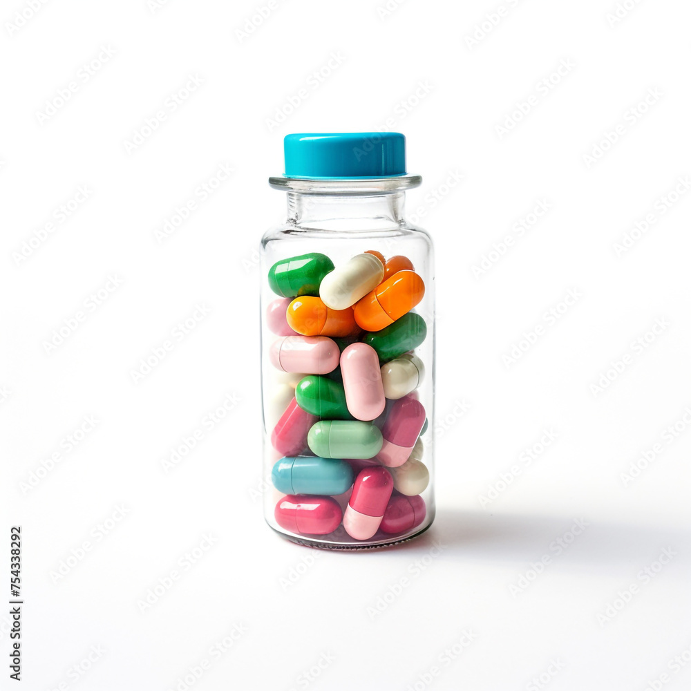pills in a transparent bottle on a white background сreated with Generative Ai pills in a transparent bottle on a white background сreated with Generative Ai