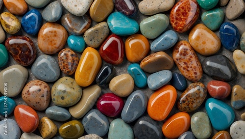 

Brilliant colorful stones, pebbles, small sea pebbles background, colorful sea polished stones, rolled pebbles on sea shore gemstone texture 