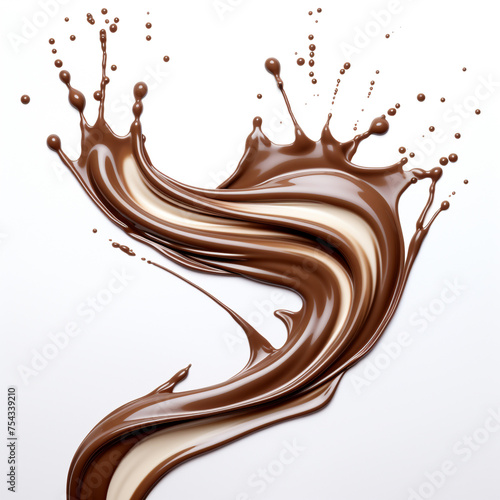 chocolate flowing on a white background сreated with Generative Ai