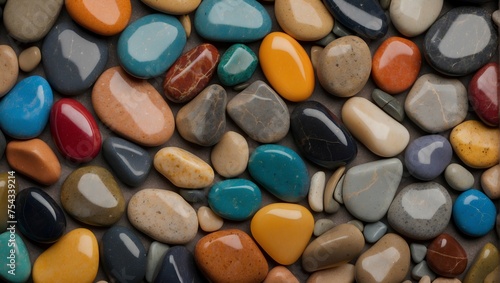 

Brilliant colorful stones, pebbles, small sea pebbles background, colorful sea polished stones, rolled pebbles on sea shore gemstone texture 