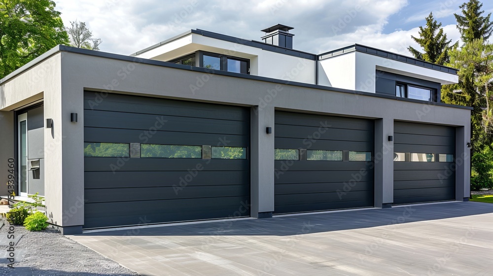 View of Modern Car Garage with remote-controlled automatic Door in Front of a ...
