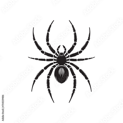 Creepy Crawlers: Vector Spider Silhouette Collection for Halloween Designs, Arachnid Illustrations, and Nature-themed Artwork. Black spider vector.