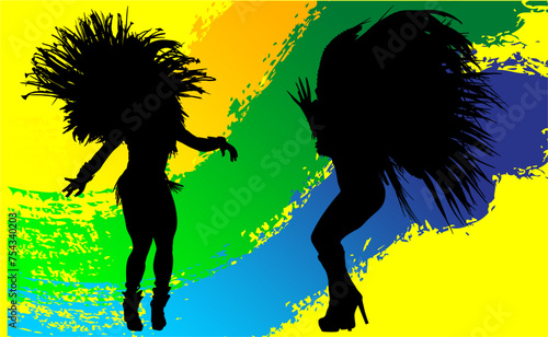 samba, baile, brasil, danza, carnaval, silueta, color, vector, pegatina, plumas, traje, ilustracion, angel, diablo	
