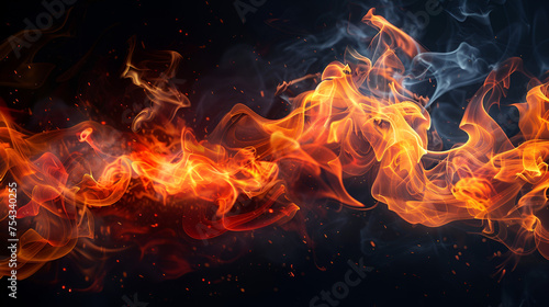 Black background of fire, ideal for creative projects with fiery elements, captivating the eye, Generative Ai