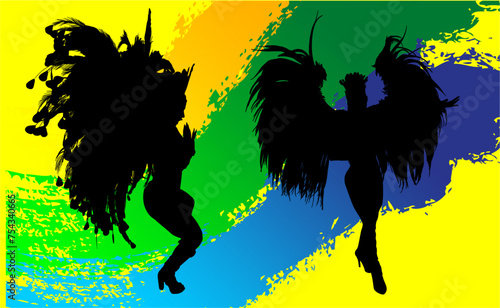 samba, baile, brasil, danza, carnaval, silueta, color, vector, pegatina, plumas, traje, ilustracion, angel, diablo	
