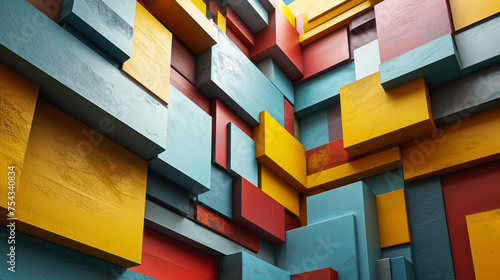 De Stijl inspired abstract geometric background in vibrant colors photo