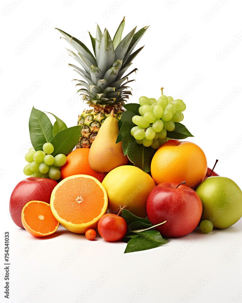 fresh fruit on a white background сreated with Generative Ai fresh fruit on a white background сreated with Generative Ai