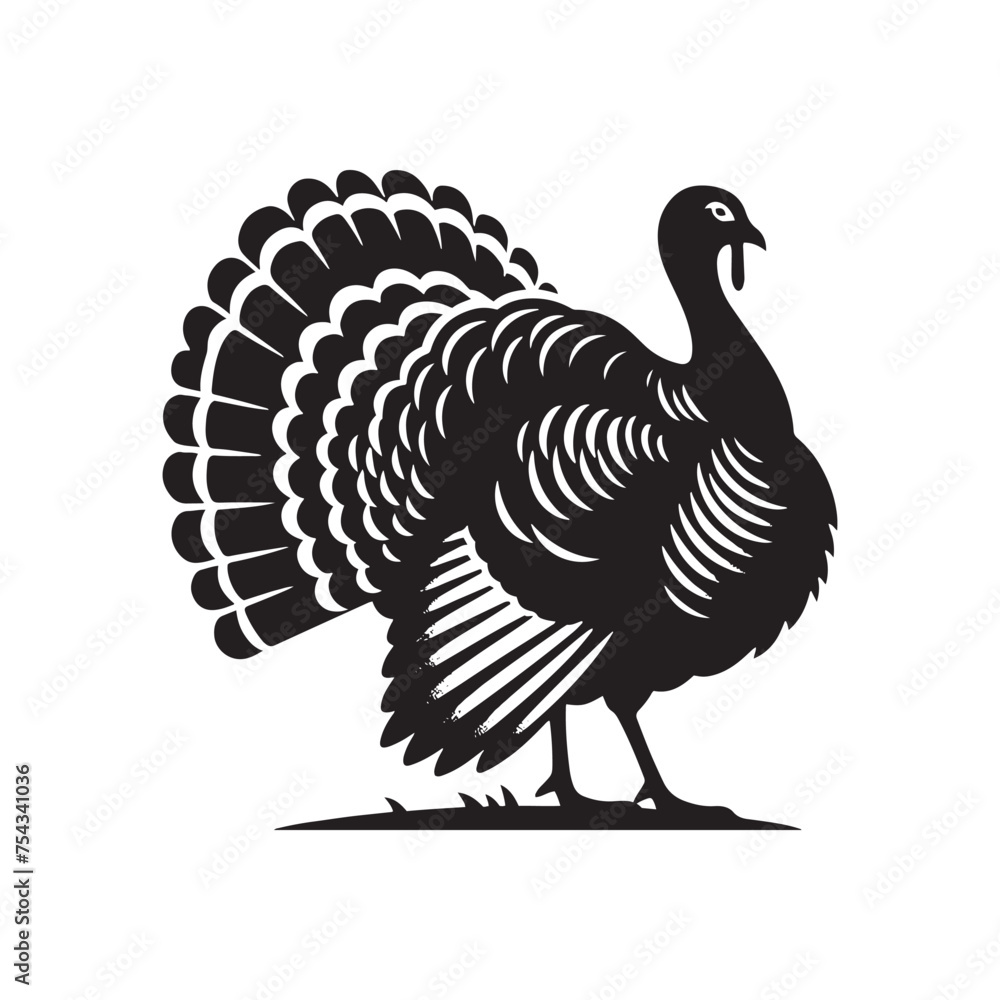 Fototapeta premium Gobble Guardians: Vector Turkey Silhouette Collection for Thanksgiving Designs, Wildlife Illustrations, and Autumn-themed Artwork. Black turkey vector.