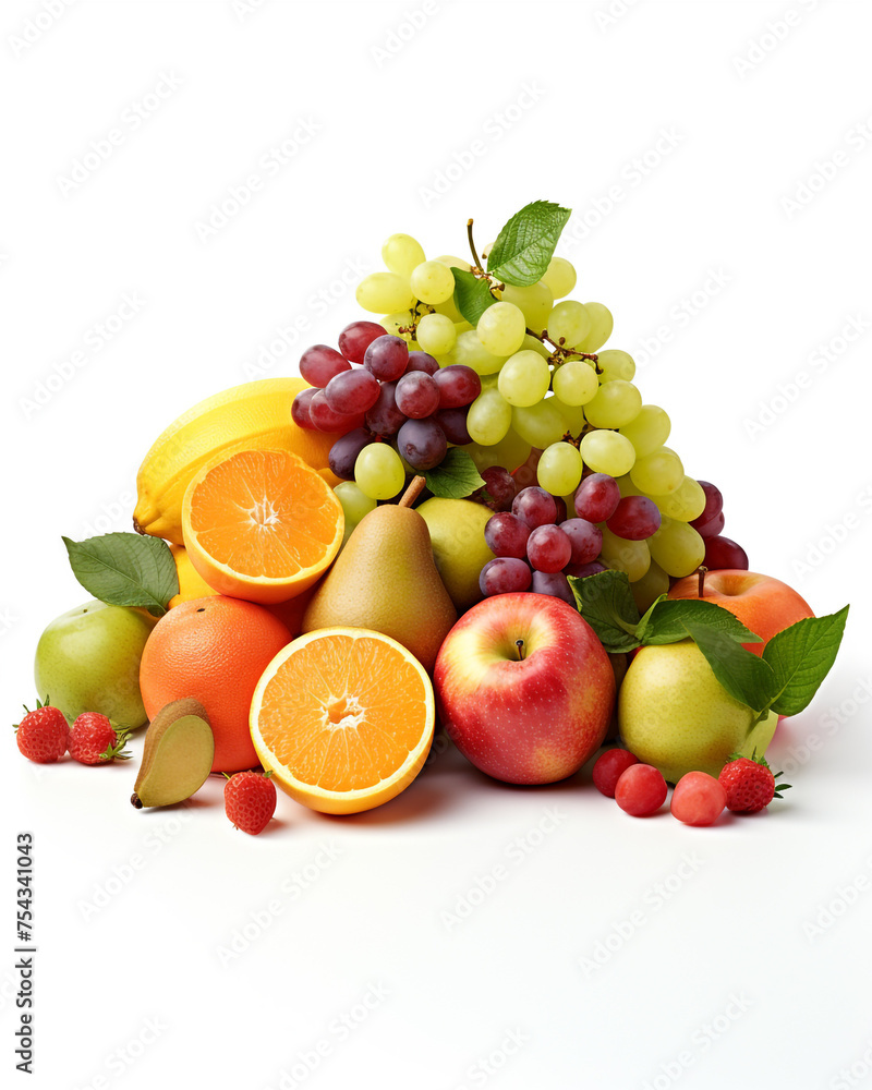 fresh fruit on a white background сreated with Generative Ai fresh fruit on a white background сreated with Generative Ai