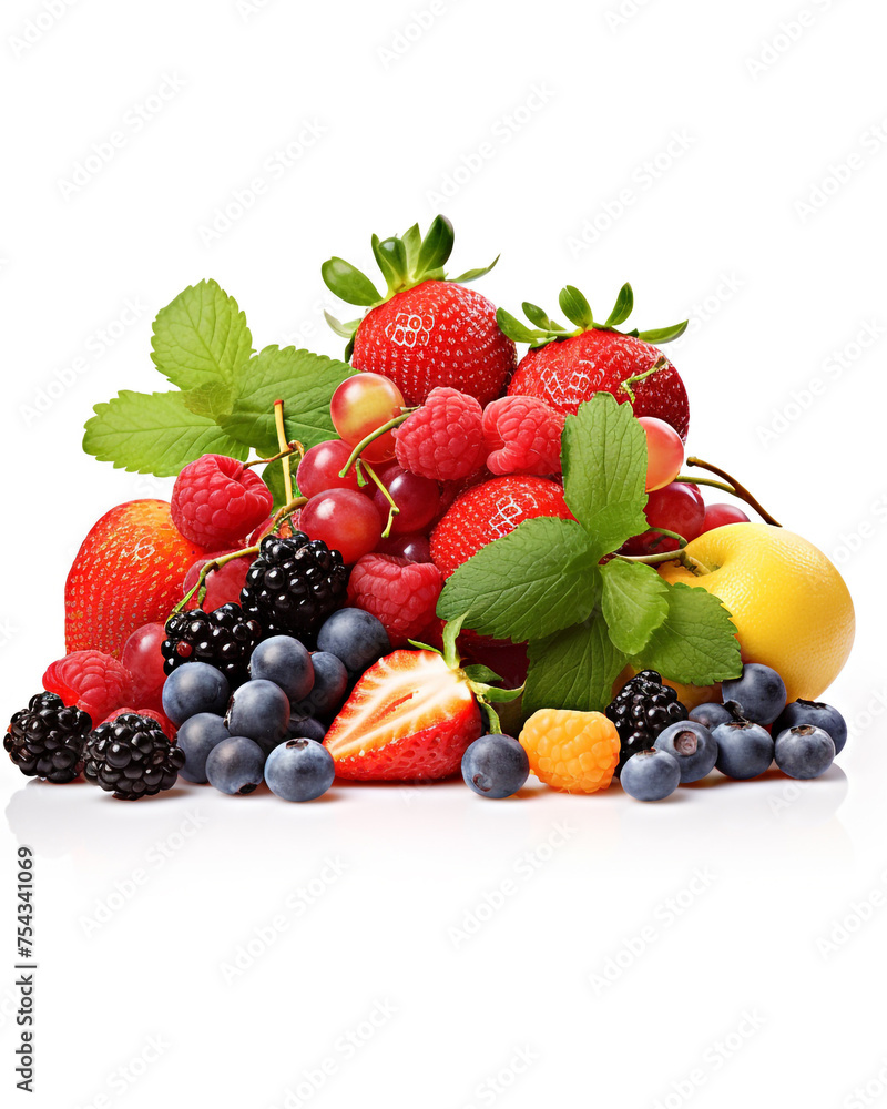 fresh fruit on a white background сreated with Generative Ai fresh fruit on a white background сreated with Generative Ai