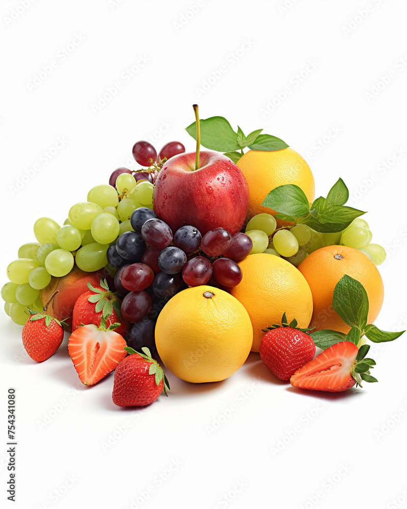 fresh fruit on a white background сreated with Generative Ai fresh fruit on a white background сreated with Generative Ai