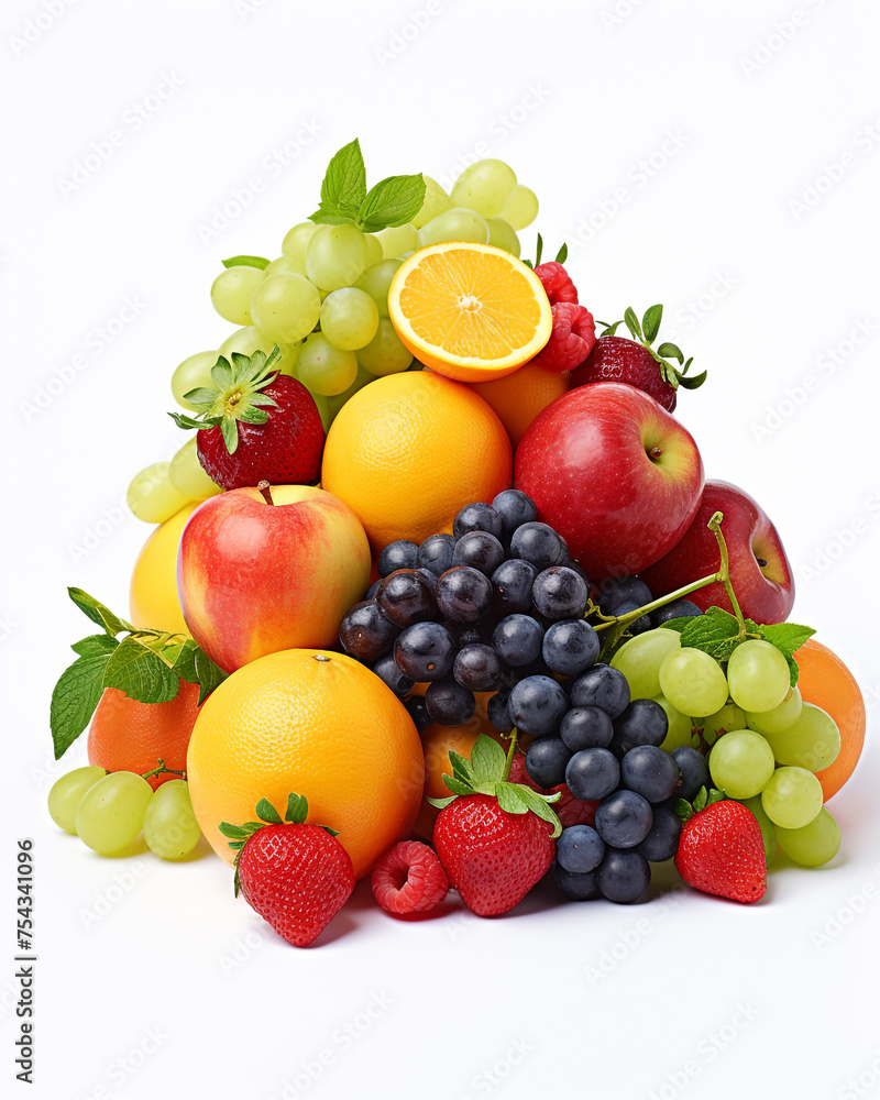 fresh fruit on a white background сreated with Generative Ai