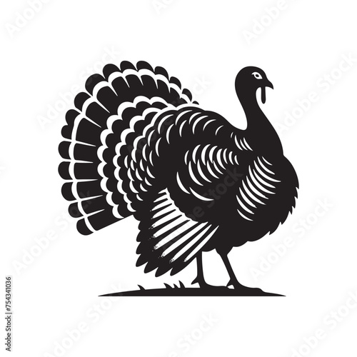 Gobble Guardians: Vector Turkey Silhouette Collection for Thanksgiving Designs, Wildlife Illustrations, and Autumn-themed Artwork. Black turkey vector.