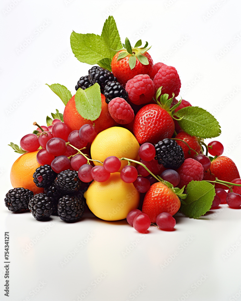 Obraz premium fresh fruit on a white background сreated with Generative Ai