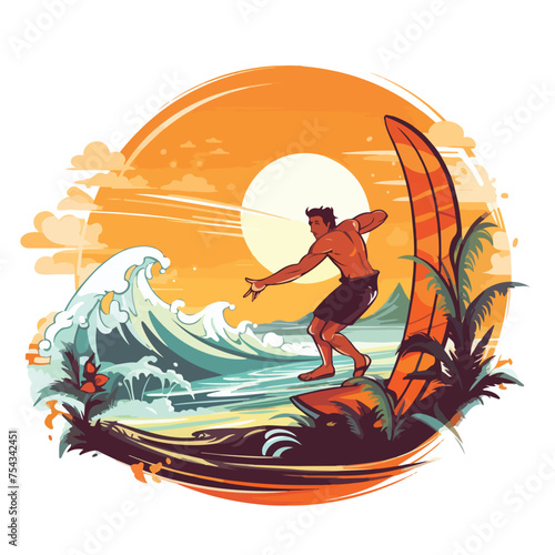 A surfing adventure with a surfboard vector clipart isolated