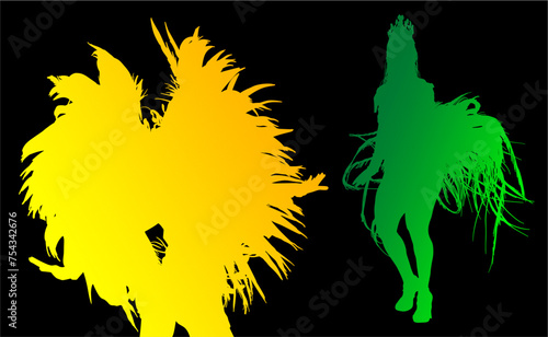 samba, baile, brasil, danza, carnaval, silueta, color, vector, pegatina, plumas, traje, ilustracion, angel, diablo	
