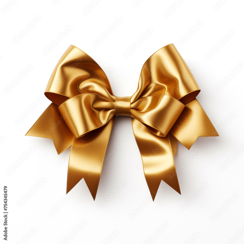 golden gift bow on white background сreated with Generative Ai golden gift bow on white background сreated with Generative Ai