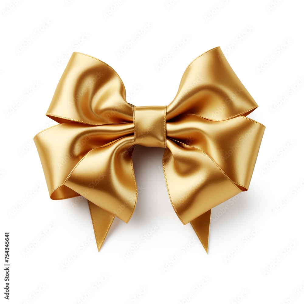 golden gift bow on white background сreated with Generative Ai golden gift bow on white background сreated with Generative Ai