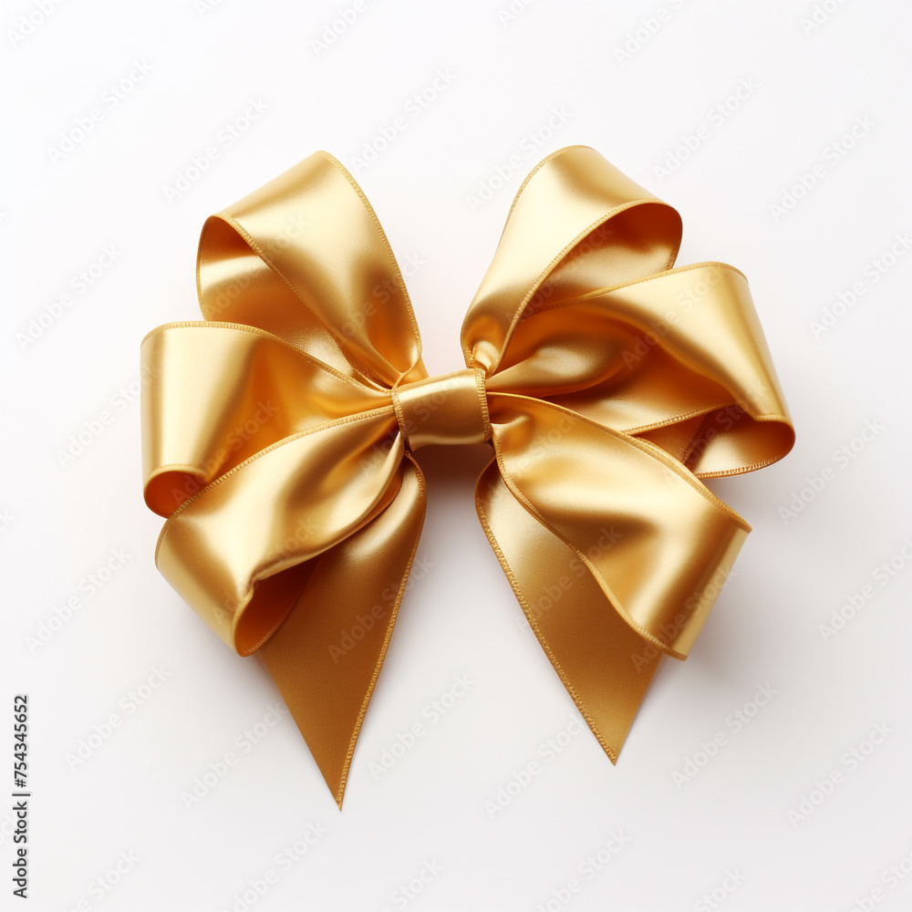 golden gift bow on white background сreated with Generative Ai golden gift bow on white background сreated with Generative Ai