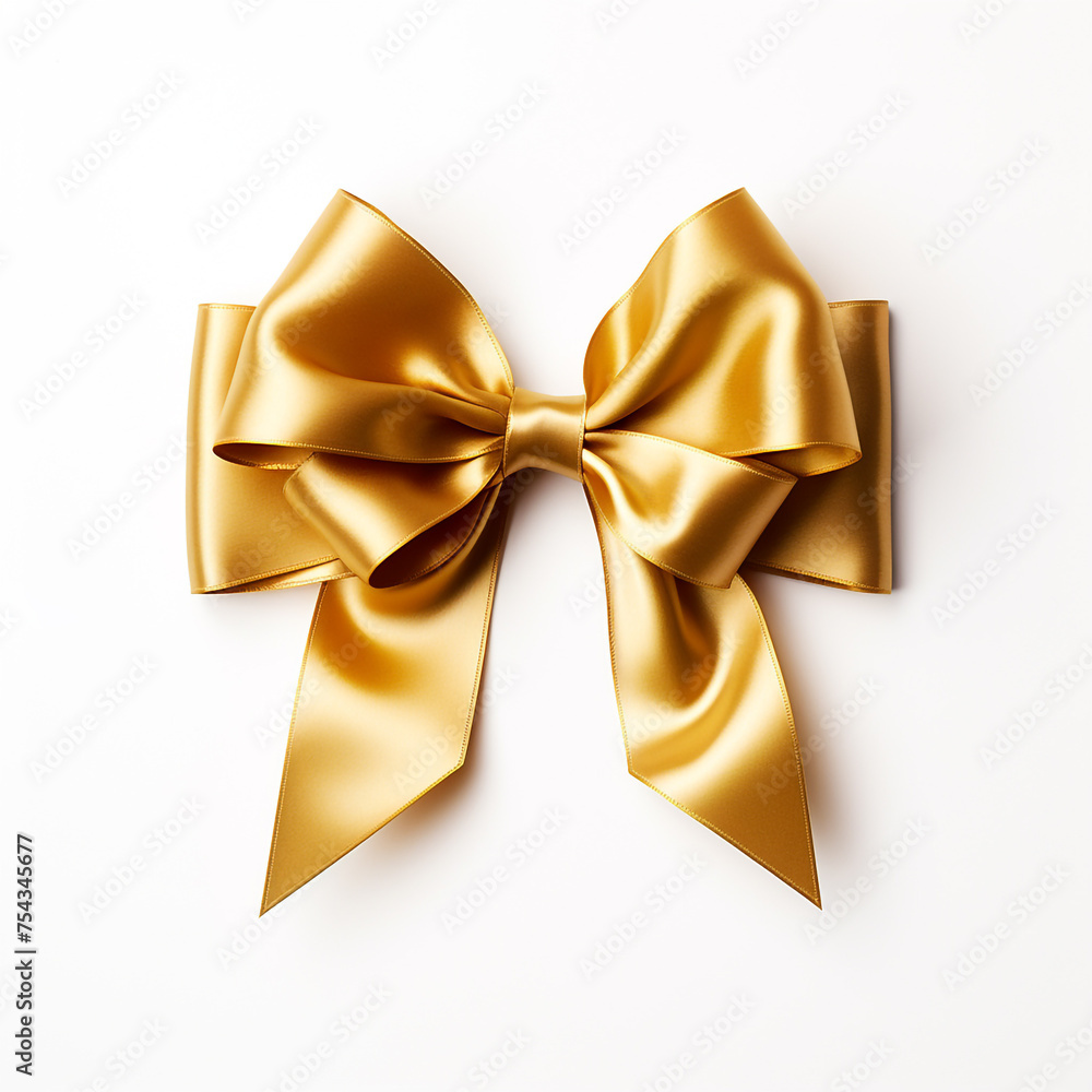 golden gift bow on white background сreated with Generative Ai