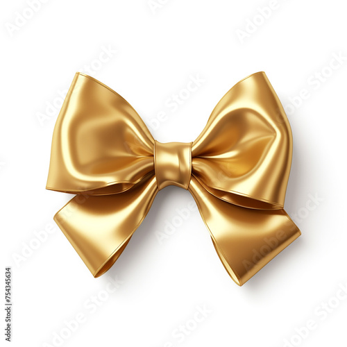 golden gift bow on white background сreated with Generative Ai