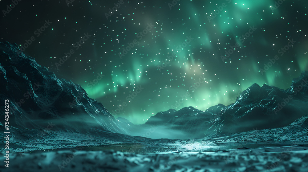 Northern lights and snow covered mountains in Lofoten islands,  Aurora borealis at Kirkjufell in Iceland. Kirkjufell mountains in winter, incredible northern lights, Generative AI