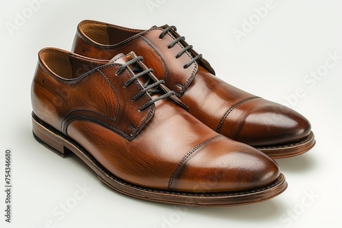 Men's luxury brown leather shoes on a white background