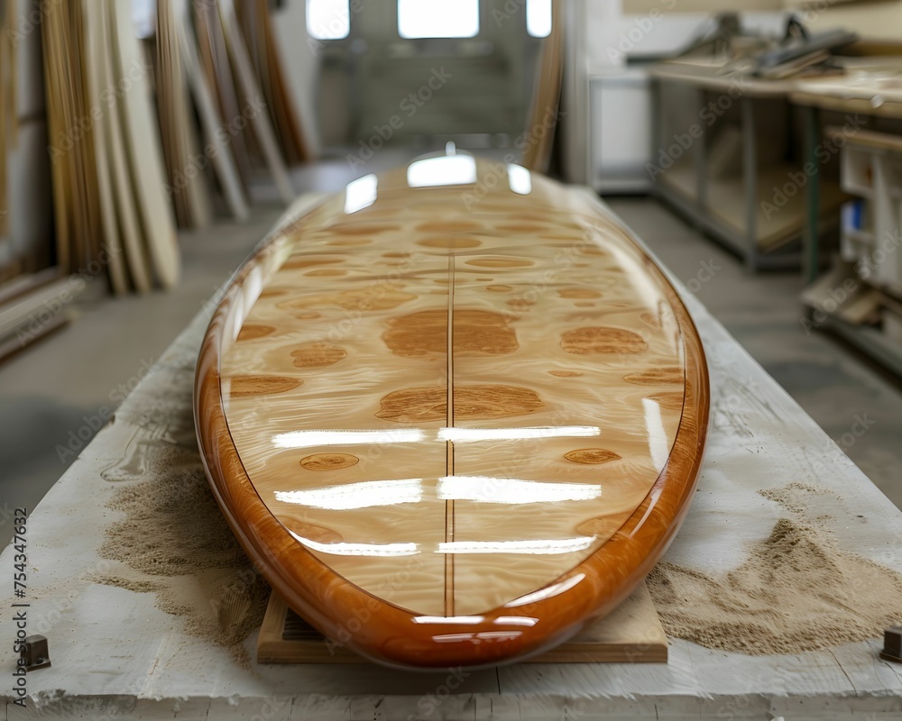 Handcrafted Wooden Surfboard in Workshop