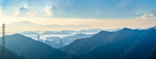 Canvas Print High angle view of city buildings skyline and mountains in Shenzhen