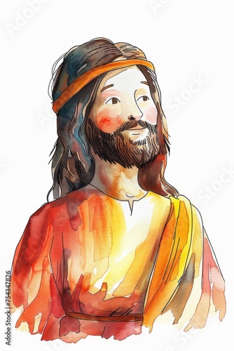 Watercolor illustration of Jesus, isolated on white background for Clipart. ai generated