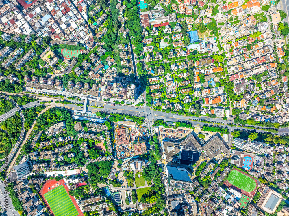 Fototapeta premium High angle view of city buildings and streets in Shenzhen
