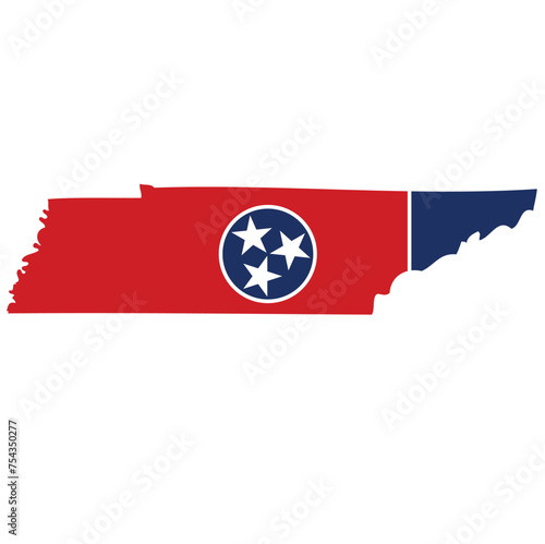 Outline of the borders of the U.S. state of Tennessee with a flag