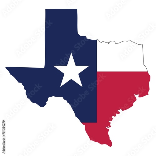 Outline of the borders of the U.S. state of Texas with a flag photo