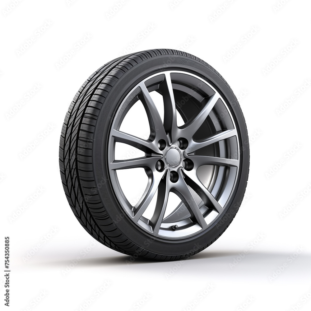 side view of a car wheel on a white background сreated with Generative Ai