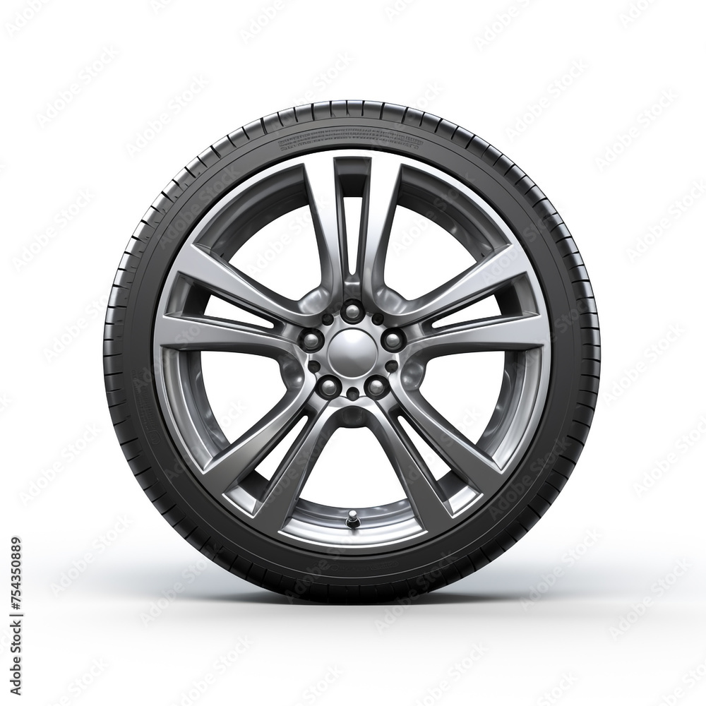 side view of a car wheel on a white background сreated with Generative Ai
