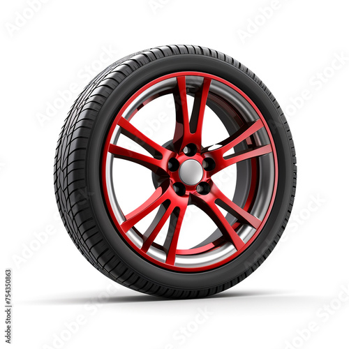 side view of a car wheel on a white background сreated with Generative Ai © Andrii Yablonskyi