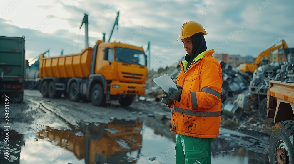 Recycling worker use responsible eco friendly transport and materials handling. Generative AI. Recycling worker use responsible eco friendly transport and materials handling. Generative AI.