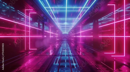 Retro synthwave neon grid background.