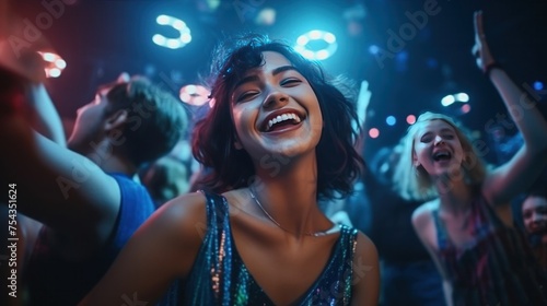 Happy Young people in night club. Illustration AI Generative.