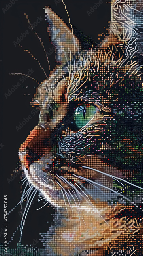 cat wallpaper. an illustration of a cat in cross stitch style