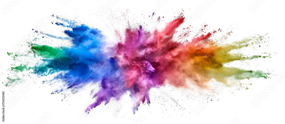 Colorful powder explosion splash with freezing isolated on transparent background,h