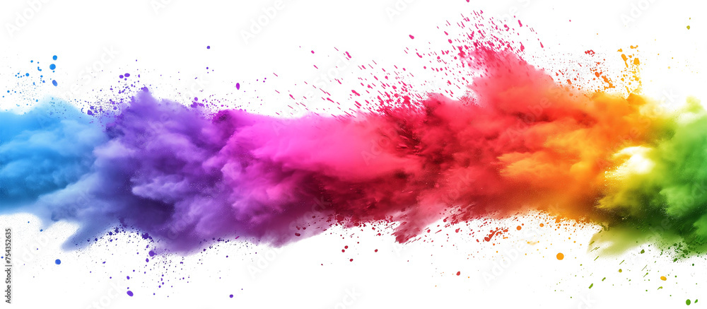Colorful powder explosion splash with freezing isolated on transparent background,d