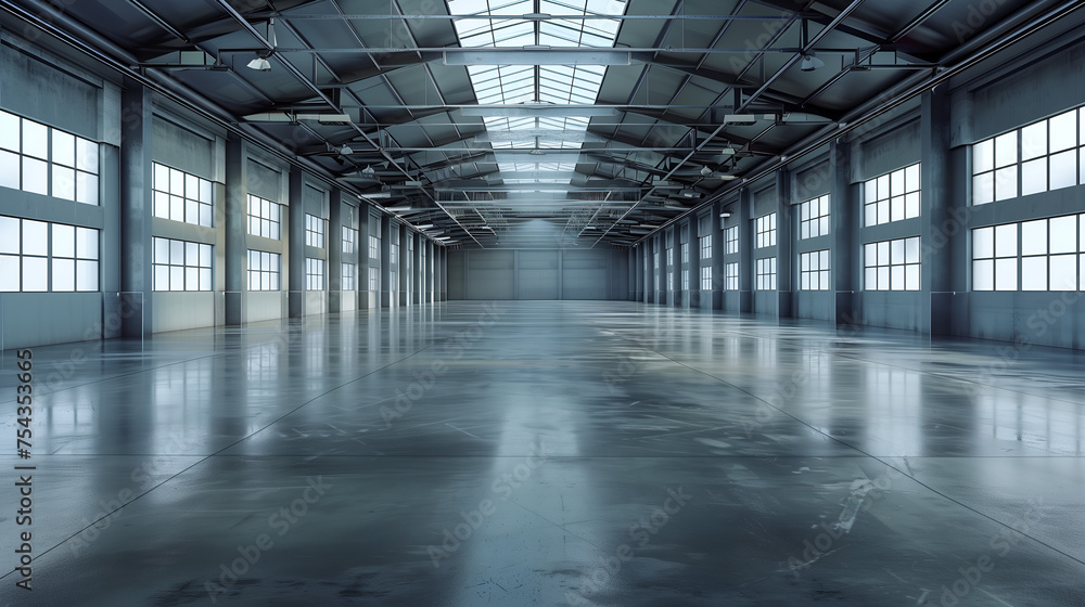 Background banner of an empty industrial warehouse Background banner of an empty industrial warehouse