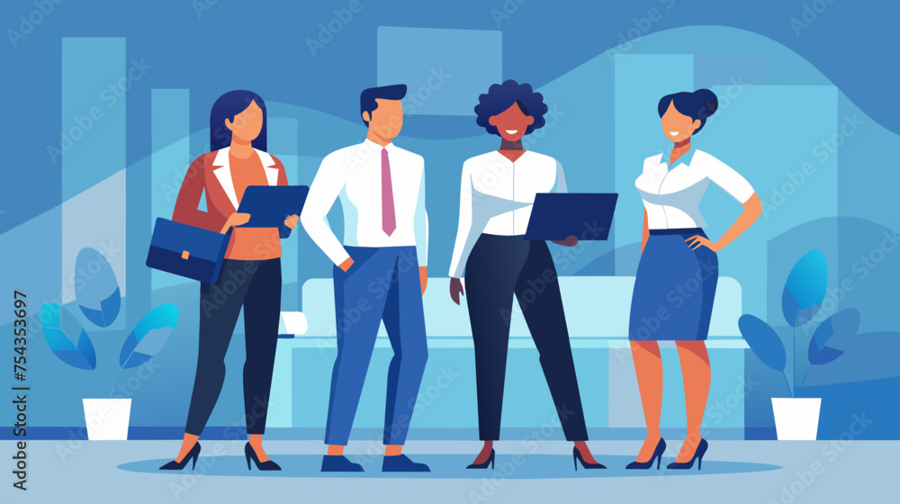 Obraz premium Diverse business team standing confidently in modern office